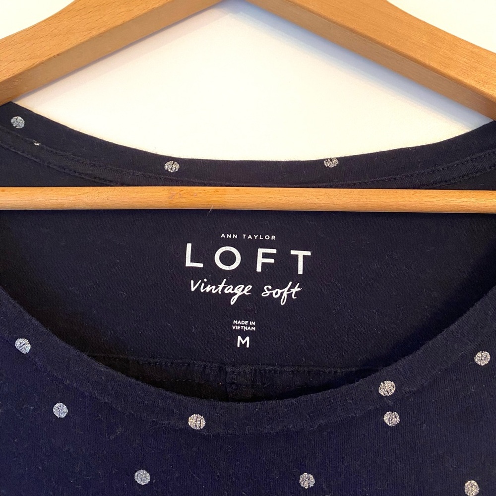 LOFT Navy Polka Dot Women's Top - Picture 2 of 5
